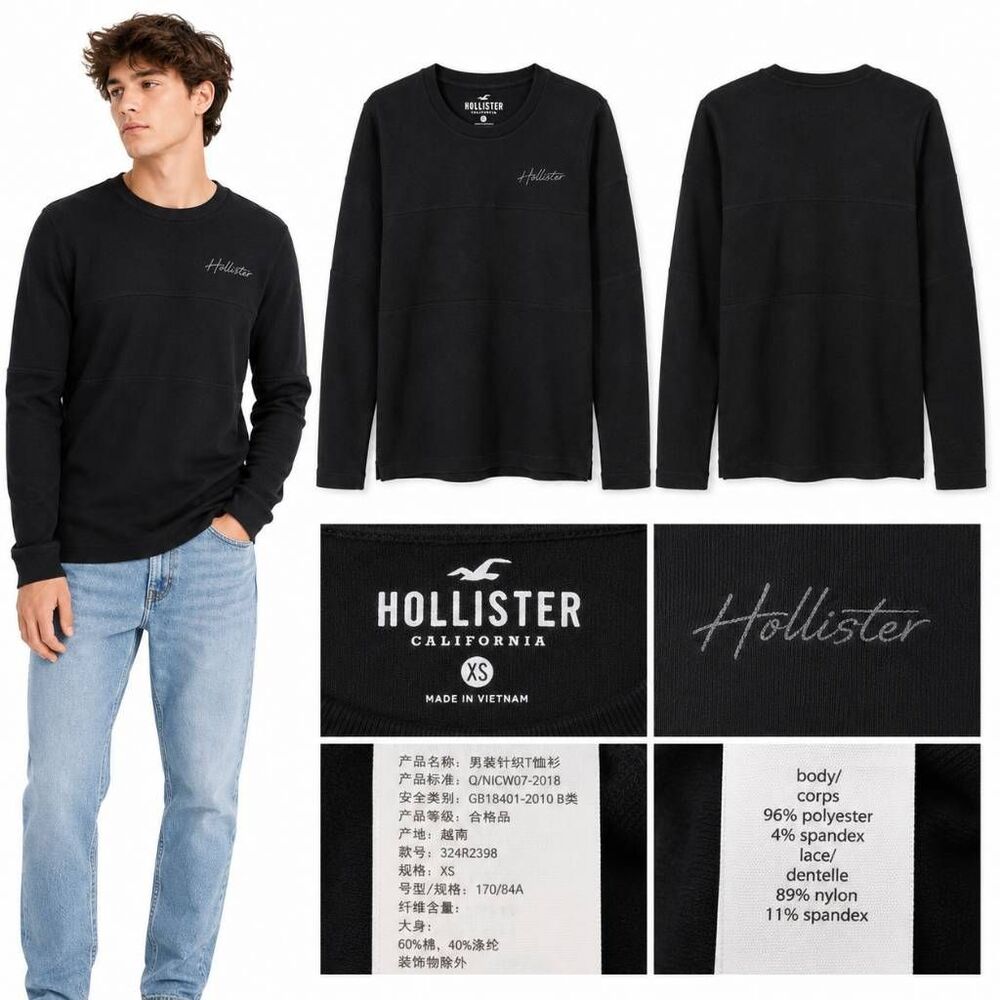 Hollister Men's Black Crewneck Sweatshirt XS Logo